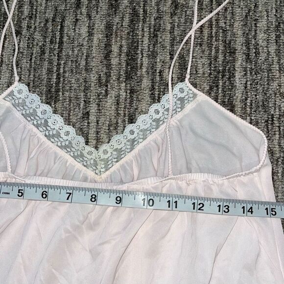 Mary McFadden Womens Size Medium Maxi Slip Dress Lingerie V Neck Lace Light Pink - Picture 5 of 6